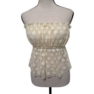 Urban Renewal Polka Dot Mesh Tube Top Cream Peplum Strapless M Coquette